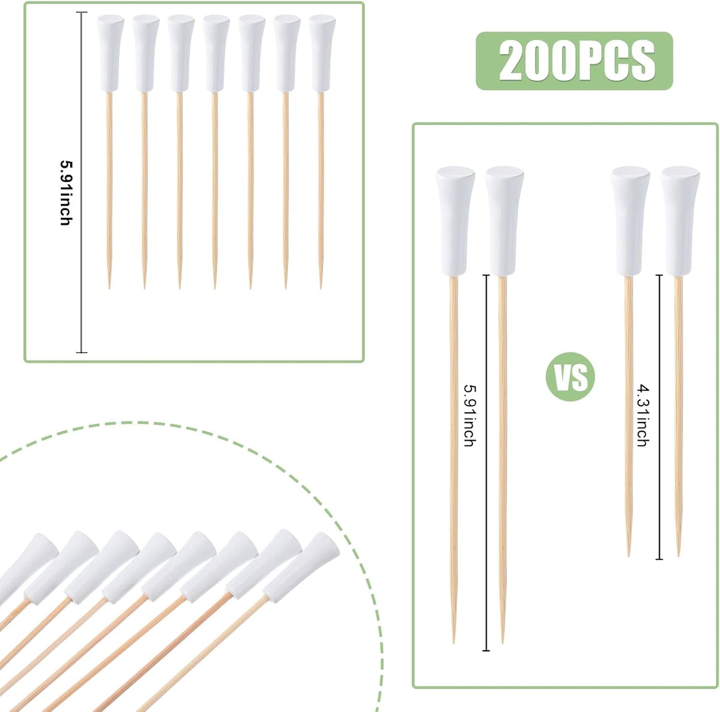 Meanplan 200 Pcs Golf Tee Toothpicks for Appetizers Masters Hole in One Party Golf Themed Tee Skewers Bamboo Cocktail Picks for Sandwich Fruit Catered Events Buffet Supplies, White (5.91 Inches)