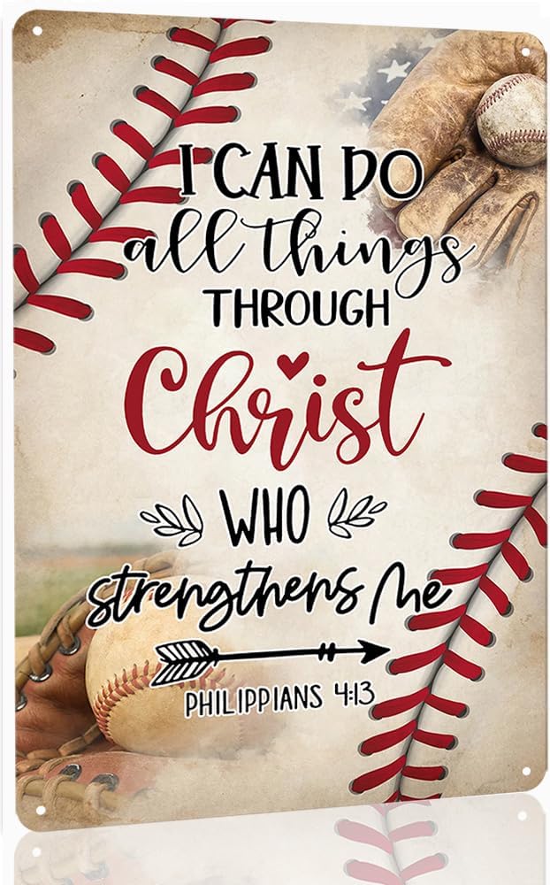 Baseball Decor For Boys Room Sports Decor For Boys Bedroom Tin Sign Vintage Metal Baseball Decoration I Can Do All Things Through Christ Who Strengthens Me 8x12 Inch