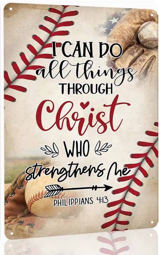 Baseball Decor For Boys Room Sports Decor For Boys Bedroom Tin Sign Vintage Metal Baseball Decoration I Can Do All Things Through Christ Who Strengthens Me 8x12 Inch