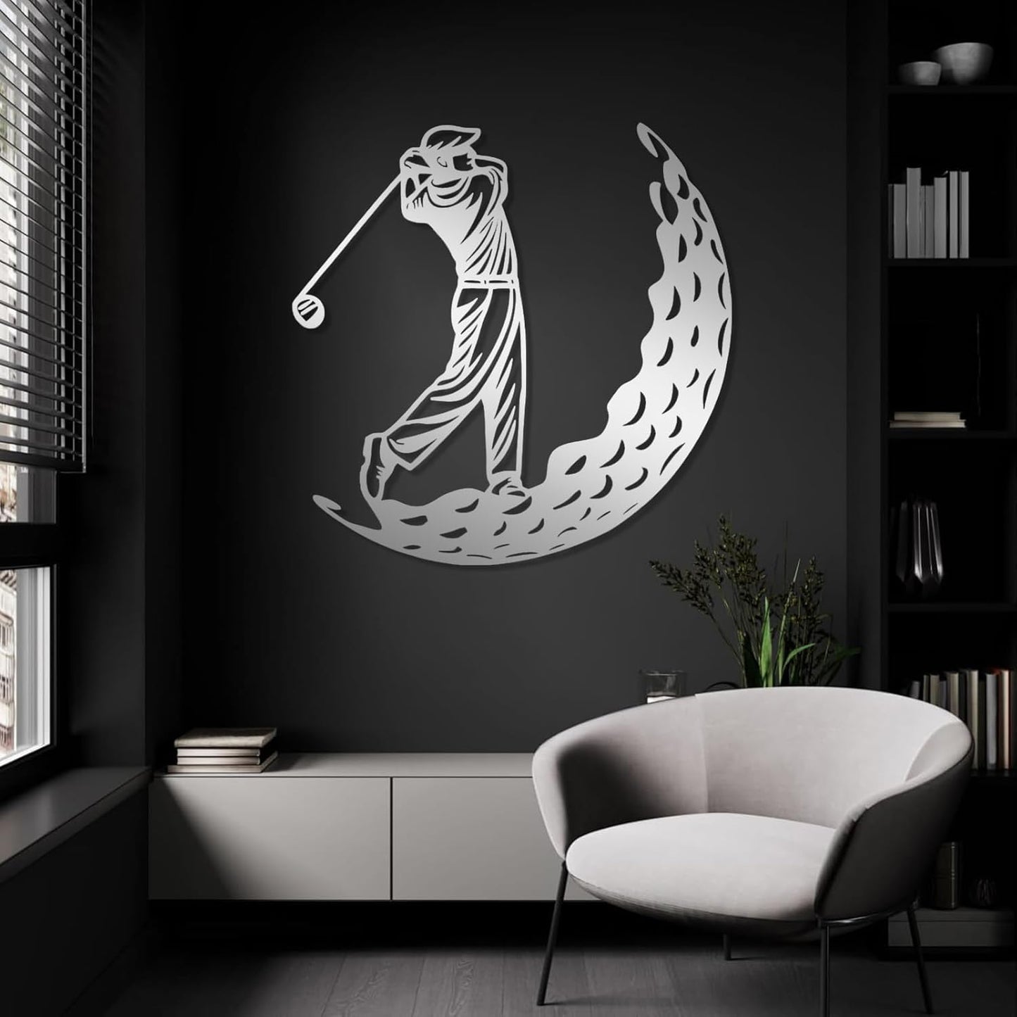 Golf Metal Wall Art, Golfer Metal Wall Decor, Golf Ball Wall Decor, Sports Wall Art, Sports Theme Wall Decor, Gift for Golf Player, Gift For Father, Home Office Wall Art, Man Cave (Gold, 39"x39"|100x100cm)