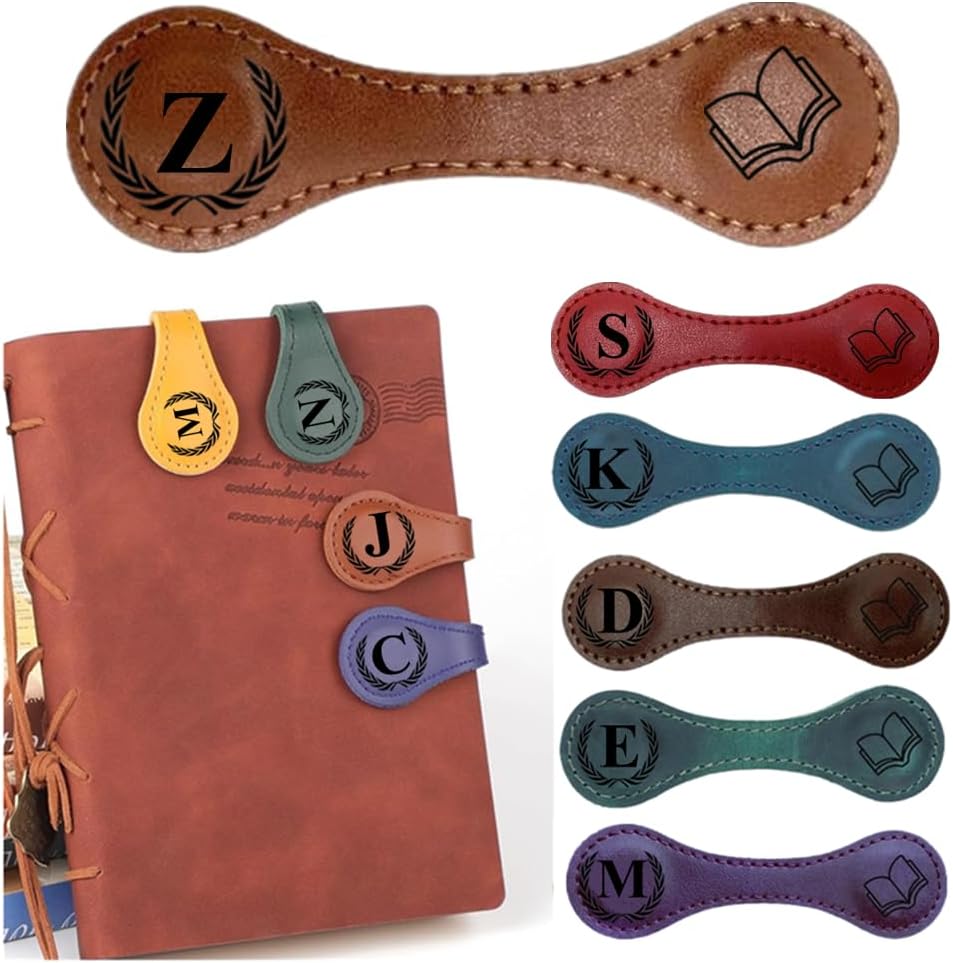 Personlized Magnetic Leather Bookmarks with Initials, Customized Book Marks Clip 26 Letters Bookmark for Reading Women, Men, Kids,Cute Book Markers Meaningful Gift for Book Lovers (Light Brown, Z)