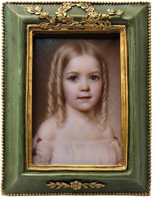 SYLVIA'S SHOP 2.5x3.5 Small Vintage Picture Frame, Mini Antique Ornate Photo Frame, for Tabletop and Wall Display, Retro Home Decor, Old Fashioned Photo Gallery Art, Green