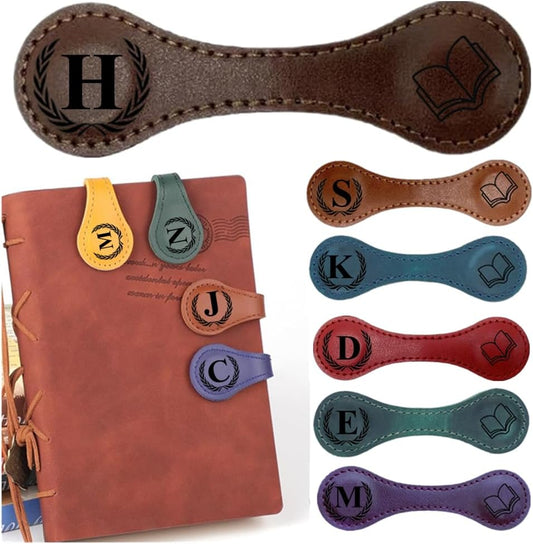 Personlized Magnetic Leather Bookmarks with Initials, Customized Book Marks Clip 26 Letters Bookmark for Reading Women, Men, Kids,Cute Book Markers Meaningful Gift for Book Lovers (Dark Brown, H)