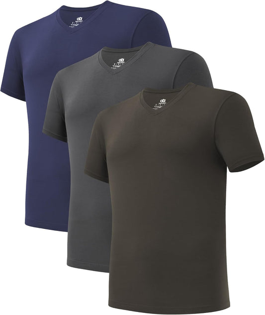 DAVID ARCHY Men's Undershirt Bamboo Rayon Moisture-Wicking V-Neck T-Shirts Stretch Tees for Men, 3 or 5 Pack