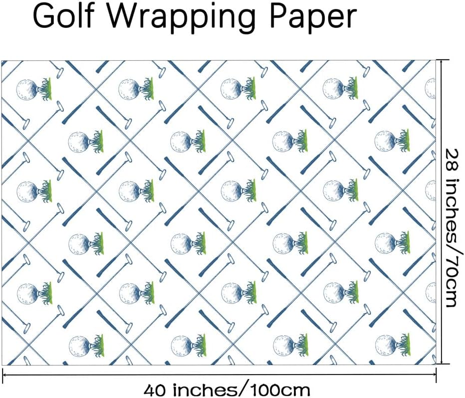 WAPLIGHAL Golf Wrapping Paper for Kids Men - Blue Golf Club and Ball Design - 28 x 40 Inches - Perfect for Birthdays, Holidays, and Father’s Day