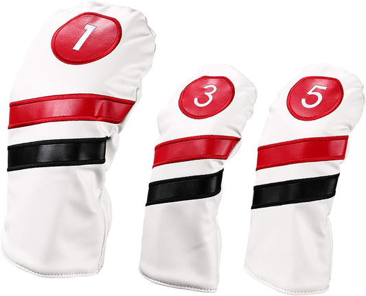 Golf Head Covers 3pcs Set, Driver Fairway Wood Headcovers, Vintage PU Headcovers for Golf Club