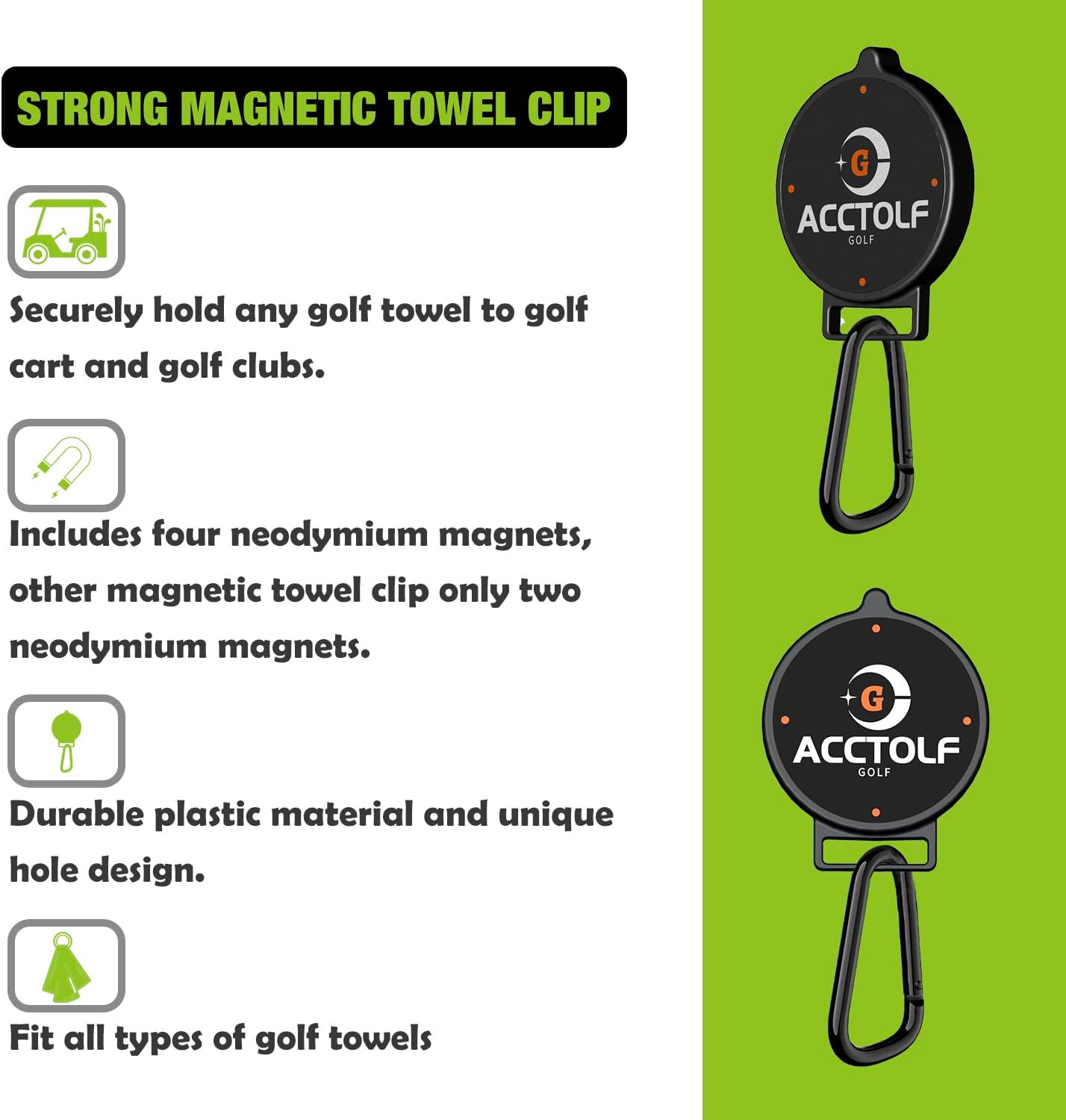 2Pack Magnetic Golf Towel Clip, Magnetic Clip for Golf Towel, Golf Magnetic Clip for Golf Cart, Clubs or Golf Hub, Removable Industrial Magnetic Accessories