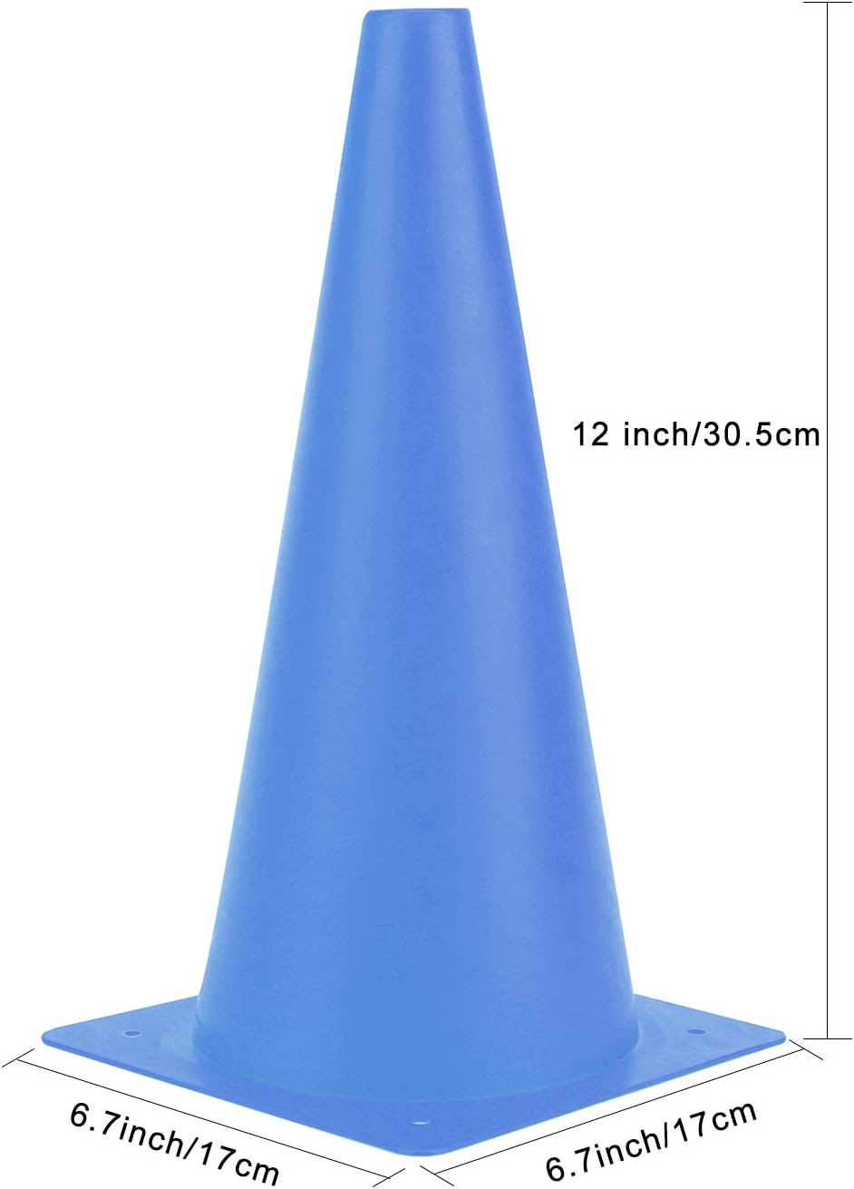 12 Inch Traffic Training Cones, Plastic Safety Parking Cones, Agility Field Marker Cones for Soccer Basketball Football Drills Training, Outdoor Sport Activity & Festive Events - 6 Colors