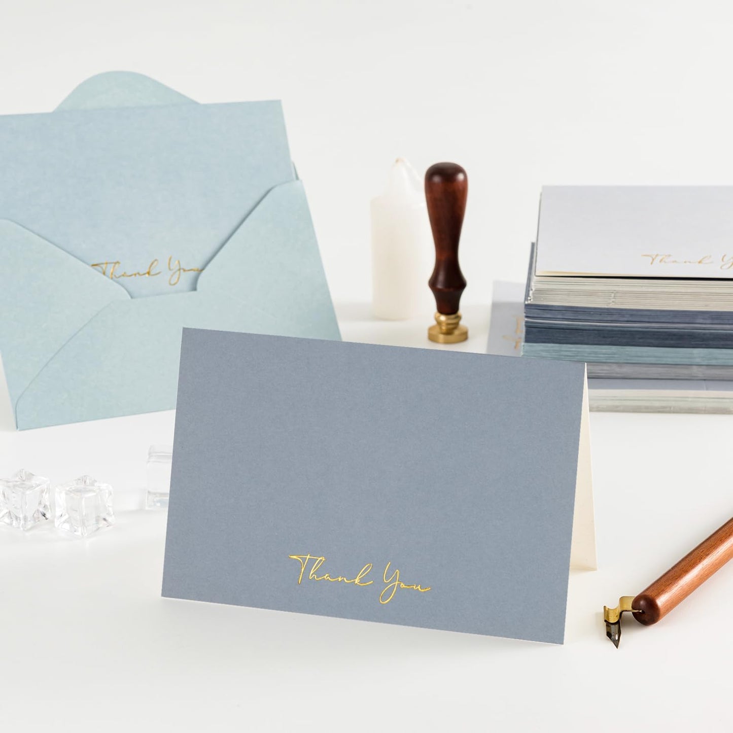 Crisky Dusty Blue Thank You Cards with Envelopes & Stickers， 50 Pack Bridal Shower Graduation Thank You Cards Small Business, Wedding Baby Shower Birthday Funeral Notes Bulk