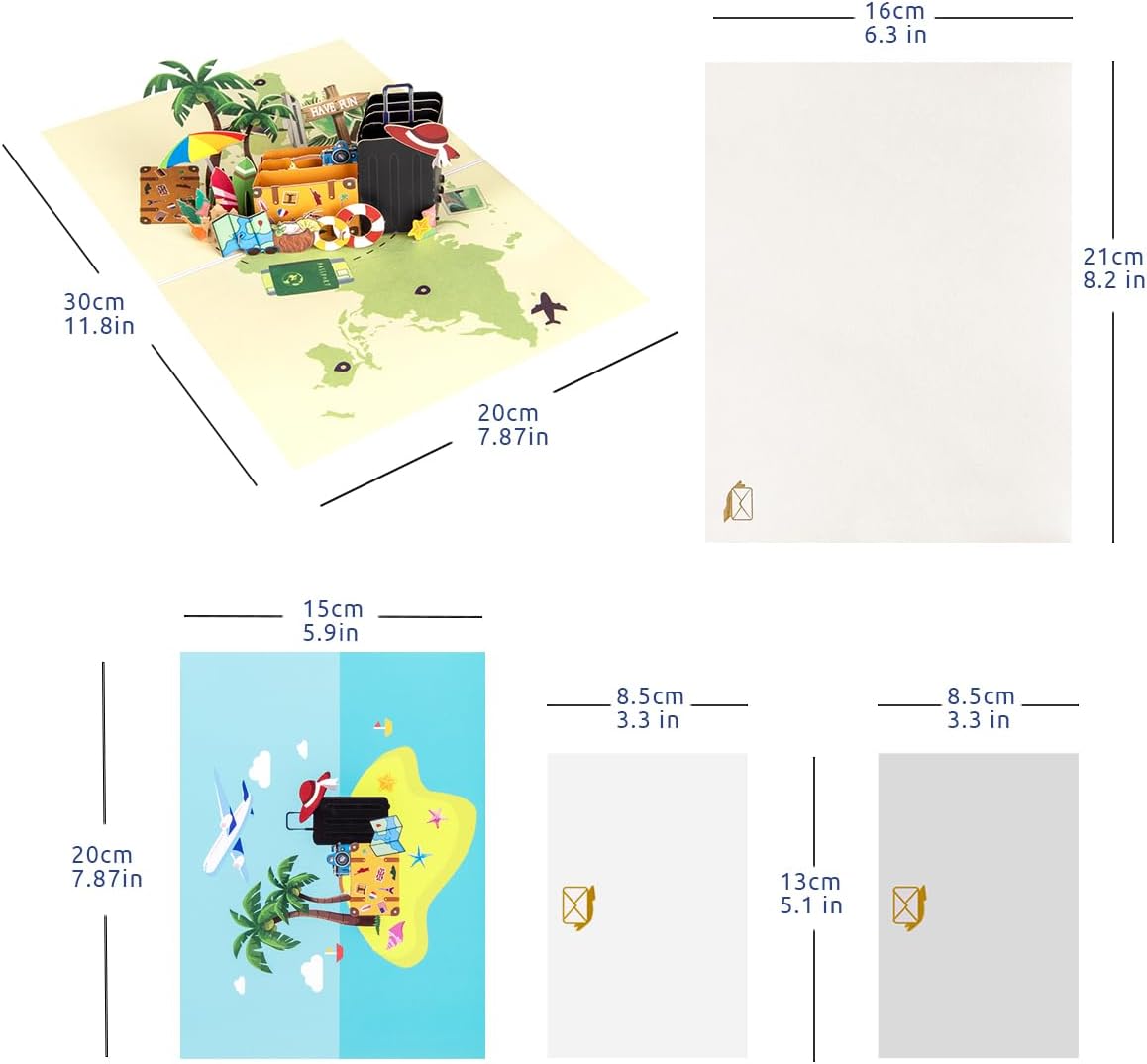 Travel Pop Up Card for Daughter, Pop-Up Vacation Card with Envelope, 3D Happy Birthday Card for Wife, Retirement Card for Mom.