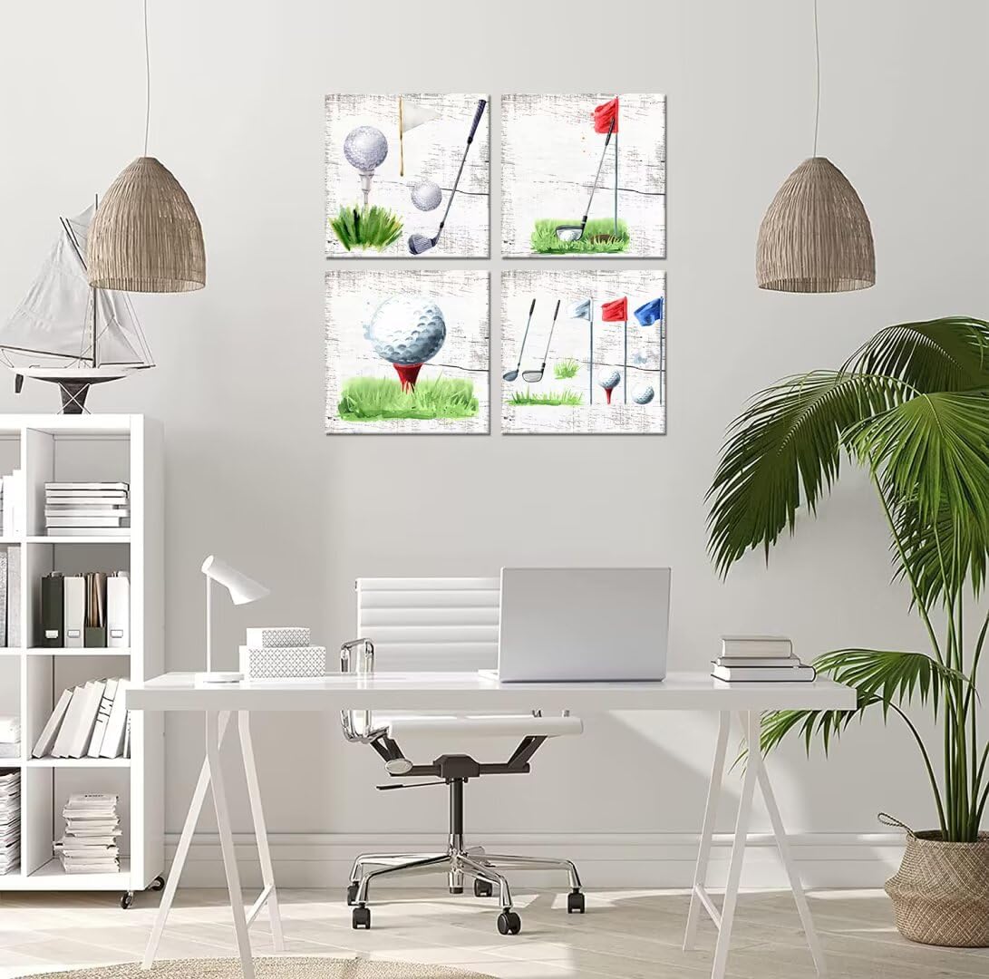 Pankila Golf Balls Wall Art Golf Clubs Canvas Wall Decor Leisure Sports Poster Artwork for Gym Living Room Office Man Bedroom Painting Modern Minimalism Frame Print Artwork (12''W x 12''H x 4)