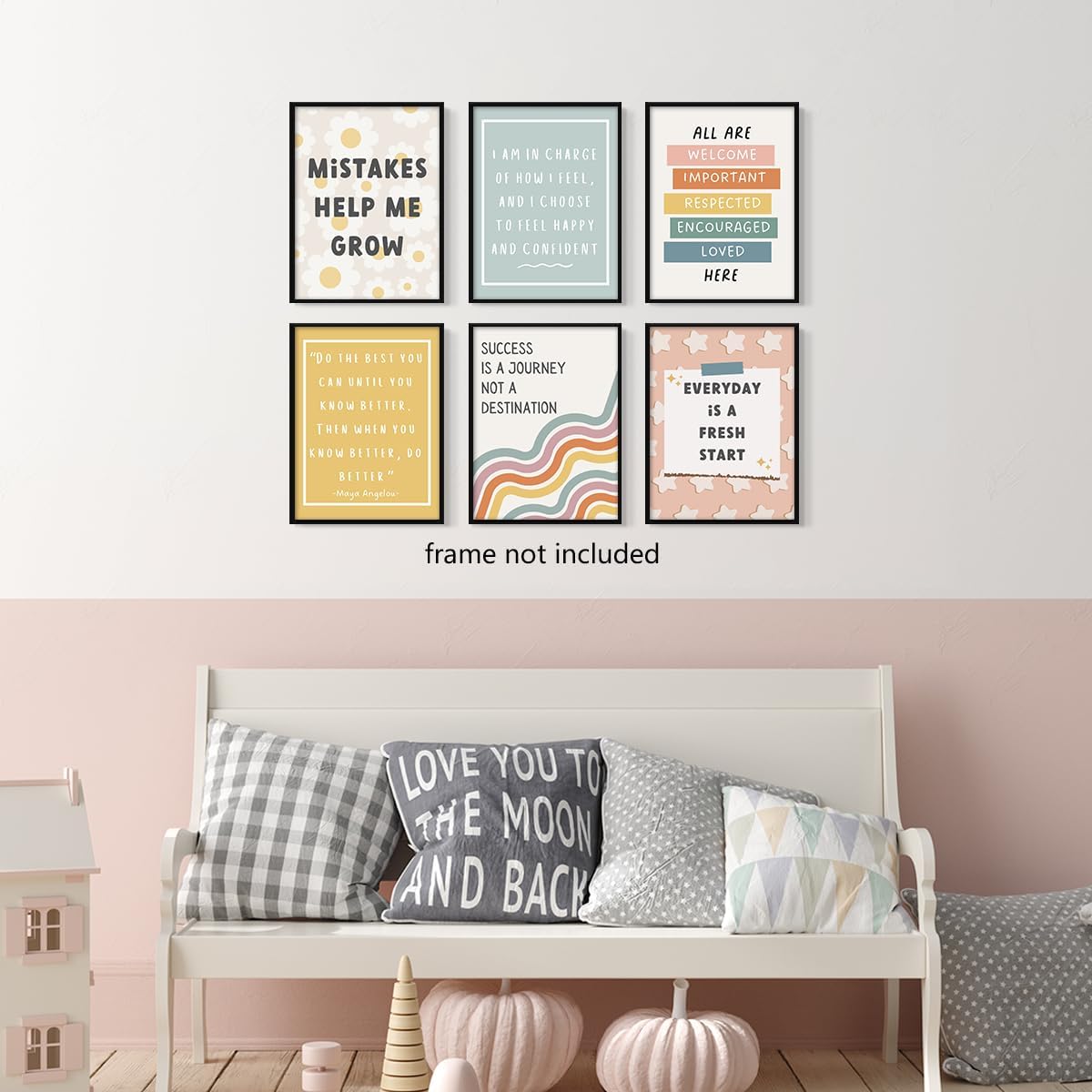 Set of 6 Boho Inspirational Classroom Posters, Positive Affirmations Growth Mindset Canvas Wall Art, Modern Classroom School Posters Wall Decor, Bulletin Board Educational Decor 12x16in Unframed