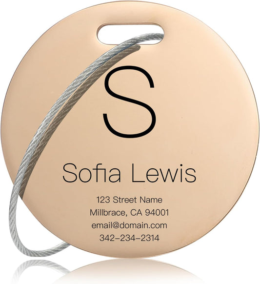 Customized Stainless Steel Luggage Tags: Personalize Your Suitcases, Backpacks, and Bags with Your Text (Rose Gold)