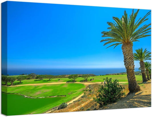 USA California Golf Course with Palm Tree Wall Art Picture California Coastline Golf Course Wall Decor for Living Room Bedroom Bathroom Home Decorations Framed Ready to Hang(18''H x 24''W)