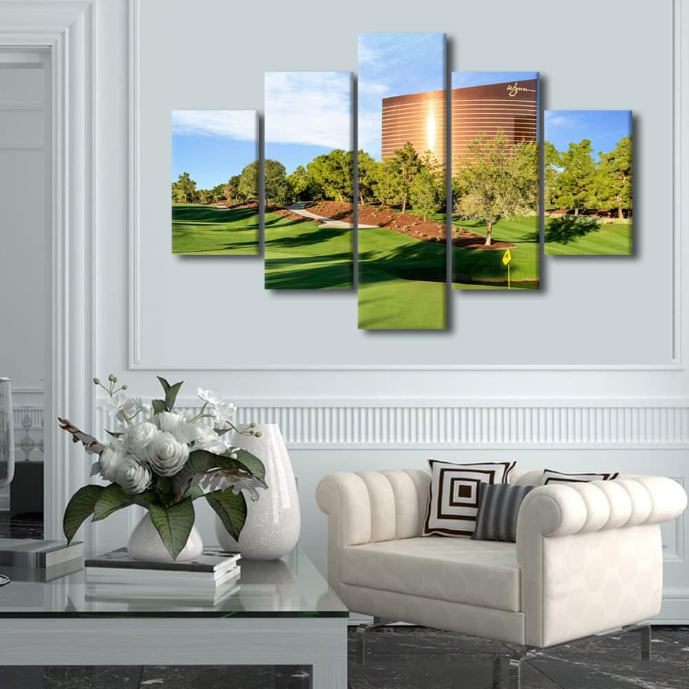 5 Piece Nevada USA Wall Art Wynn Las Vegas Green Golf Course Scenery Painting Prints Artwork Modern Home Decor Canvas Wall Art for Home and Office Wooden Decoration Framed Ready to Hang - 60"W x 40"H