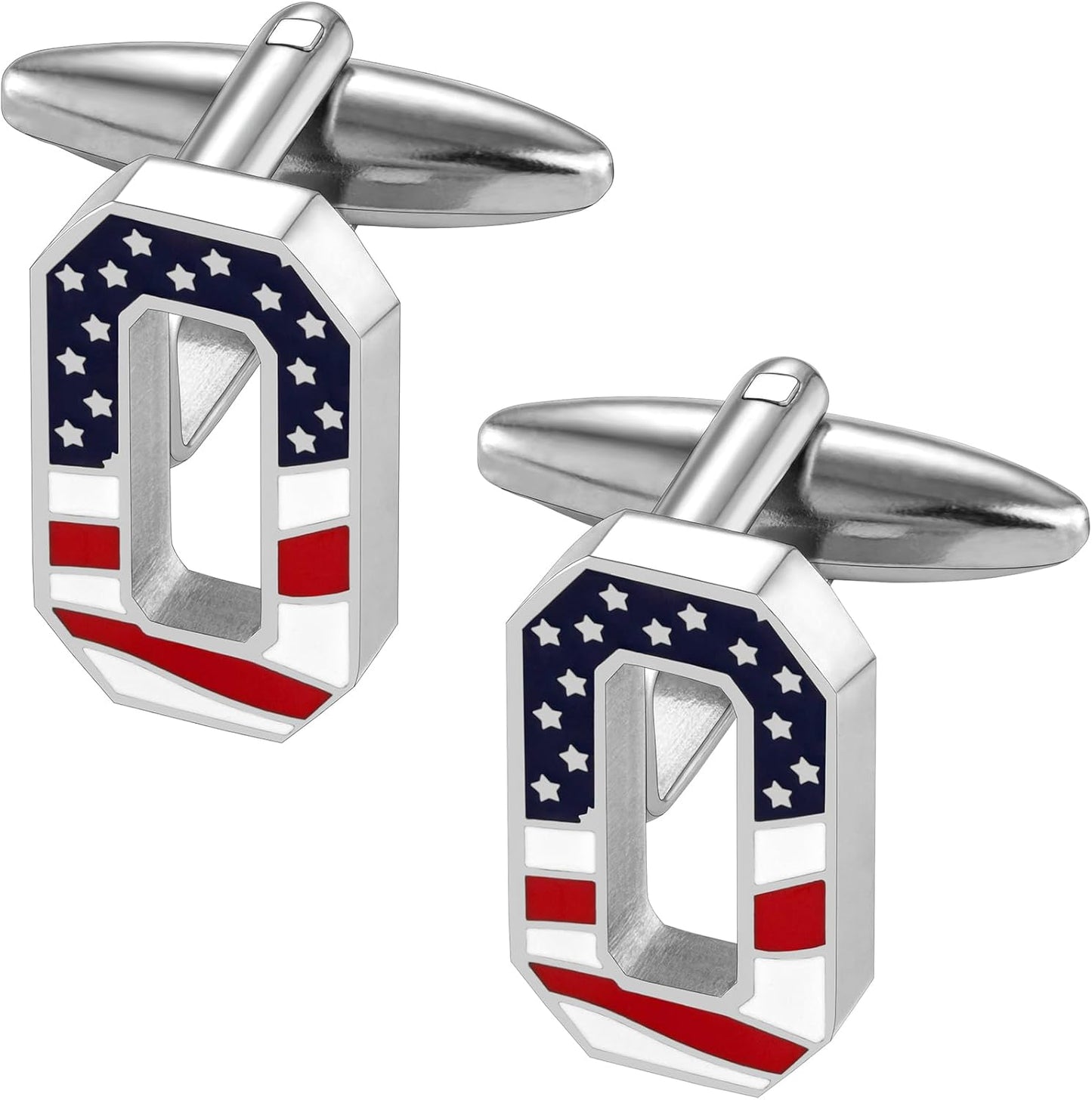 AMITER Initial Cufflinks for Men, American Flag Pattern Cuff Links Men's Shirt Studs Suit Accessories Gift