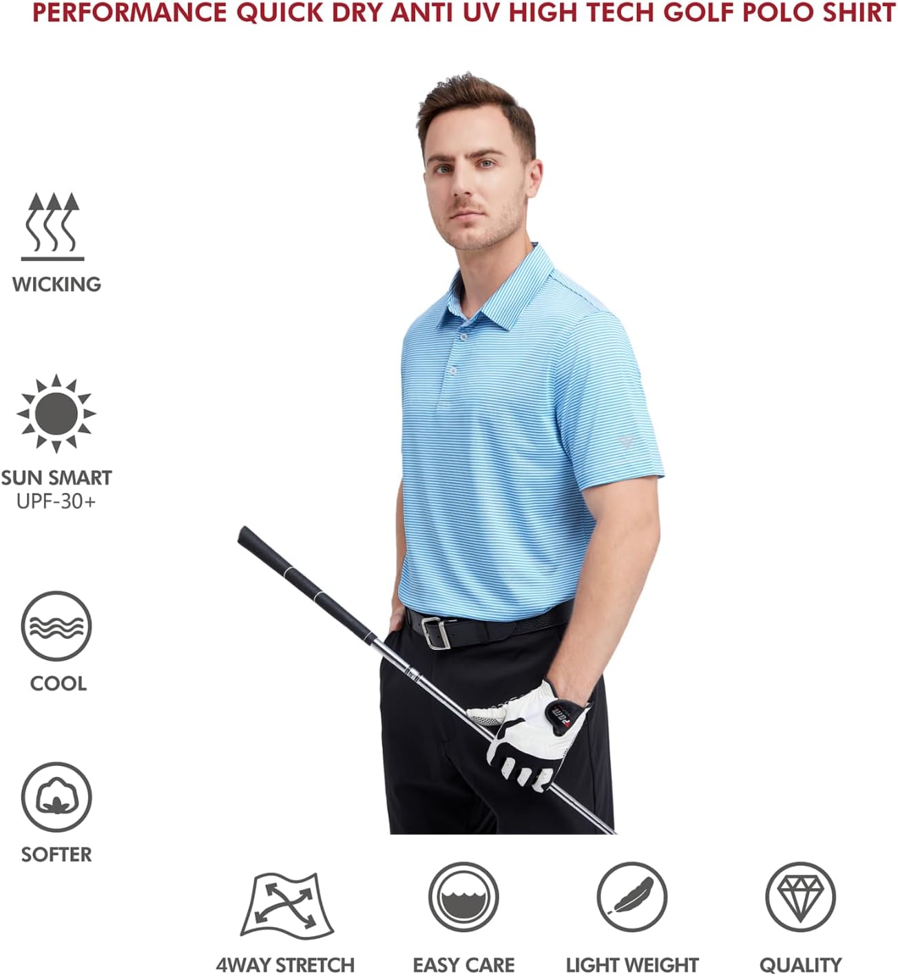 Golf Shirts for Men Dry Fit Short Sleeve Print Performance Moisture Wicking Polo Shirt