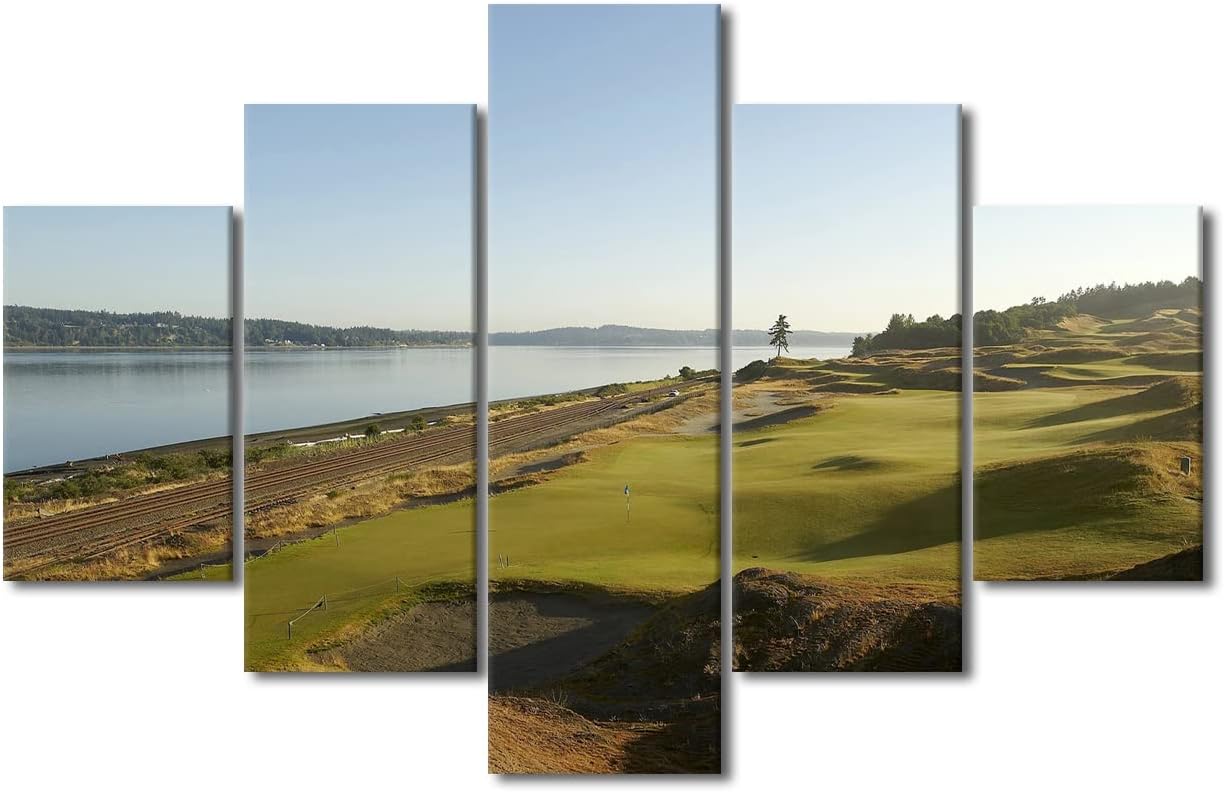 Native American Modern Home Decor Golf Course Pictures Course Scenery Artwork Contemporary Walls Decor Painting 5 Panel Canvas Wall Art for Living Room Bedroom Framed Ready to Hang - 60"W x 40"H