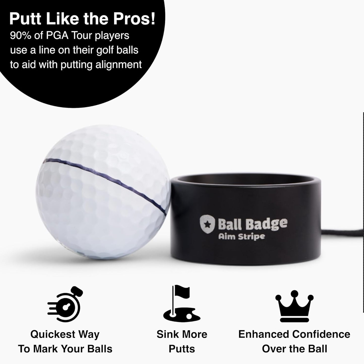 Ball Badge Aim Stripe - 360 Degree Golf Ball Line Marker Kit with Golf Bag Attachment for Perfect Alignment and Precision Putting
