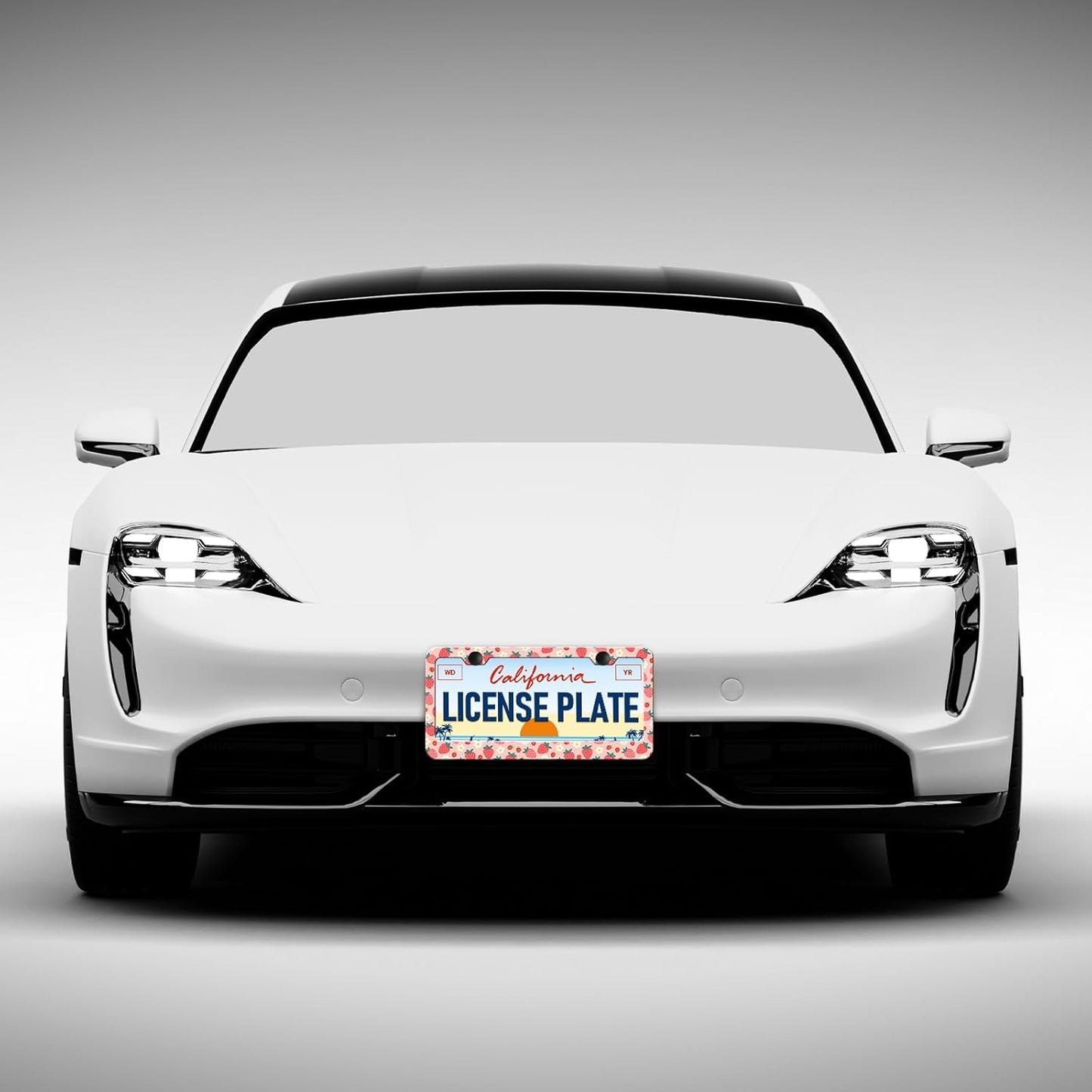 Pink Strawberry License Plate Frames - 2 Pack Cute Fruit License Plates Holder Covers Car Accessory, Aluminum Metal Rust-Proof Waterproof Car Tag Frame with Screws Fasteners Caps