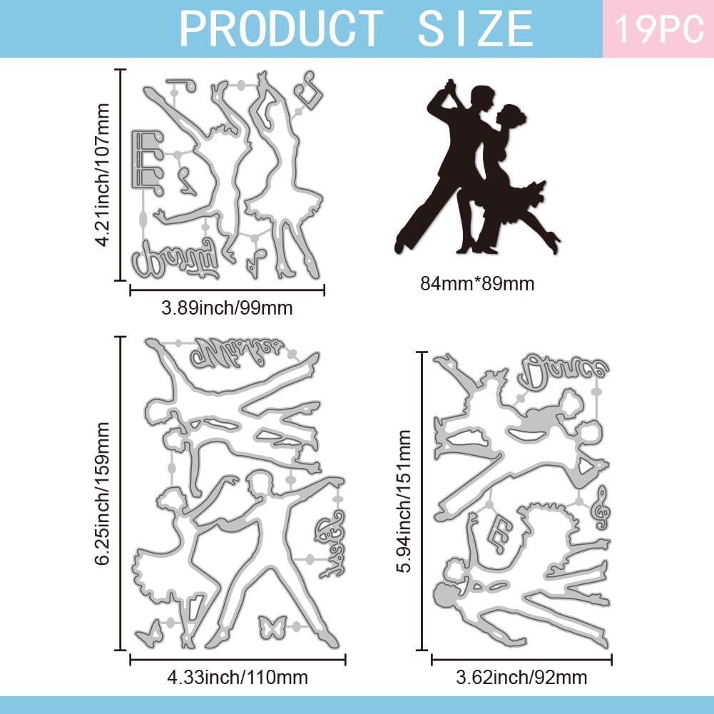 GLOBLELAND Latin Dance Lady and Gentlemen Cutting Dies for DIY Scrapbooking Musical Note Metal Cut Dies Men and Women Dancing Party Die Cuts for Card Making Embossing Photo Album Craft Decor