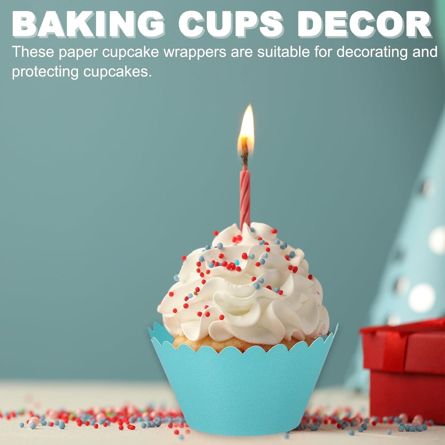 PATIKIL Cupcake Wrappers Paper, 50 Pack Baking Cups Standard Wave Decoration for Anniversary Birthday Weddings Parties, White