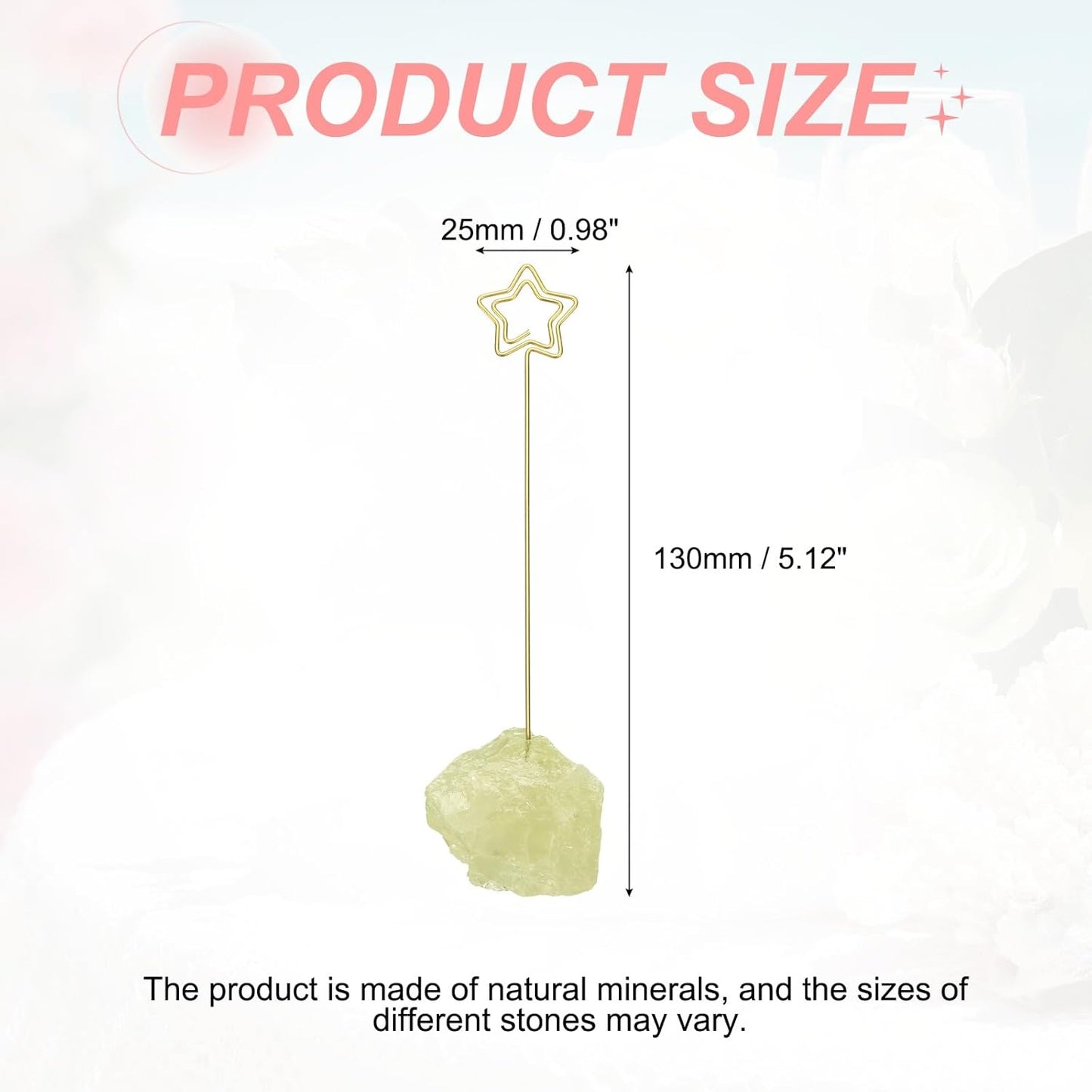 PATIKIL Table Number Holder, 1Pcs Photo Clip Holders Crystal Stone Quartz Desk Card Holder Raw Star Shape Iron Memo Note Photo Stand for Wedding Party Home Office Decor, Yellow