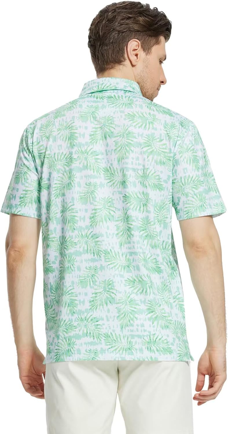 M MAELREG Mens Golf Shirt Short Sleeve Dry Fit Print Moisture Wicking Performance Patterns Collared Polo Shirt