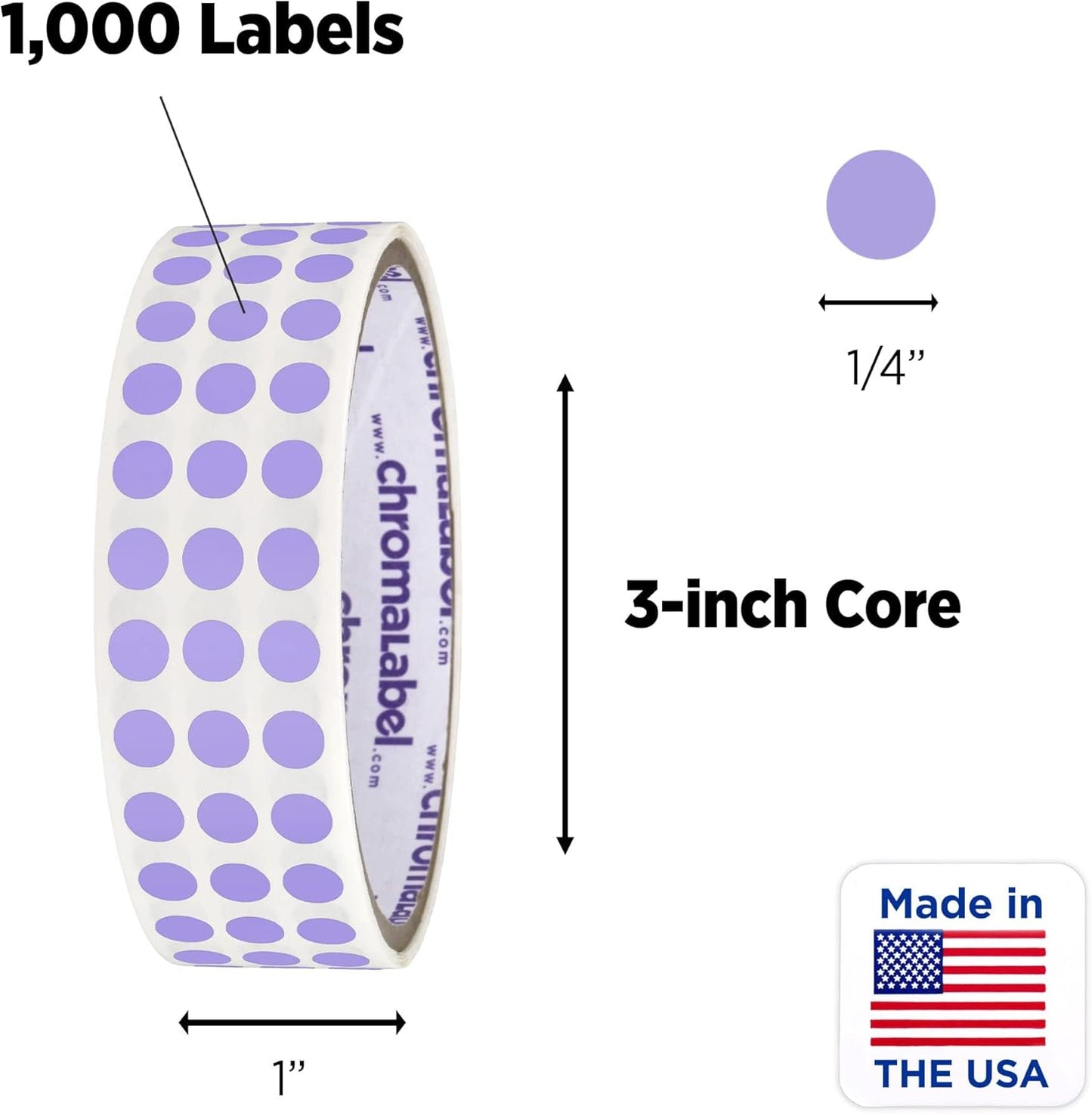 ChromaLabel 0.25 Inch Round Label Permanent Color Code Dot Stickers, 1000 Labels per Roll, Lavender
