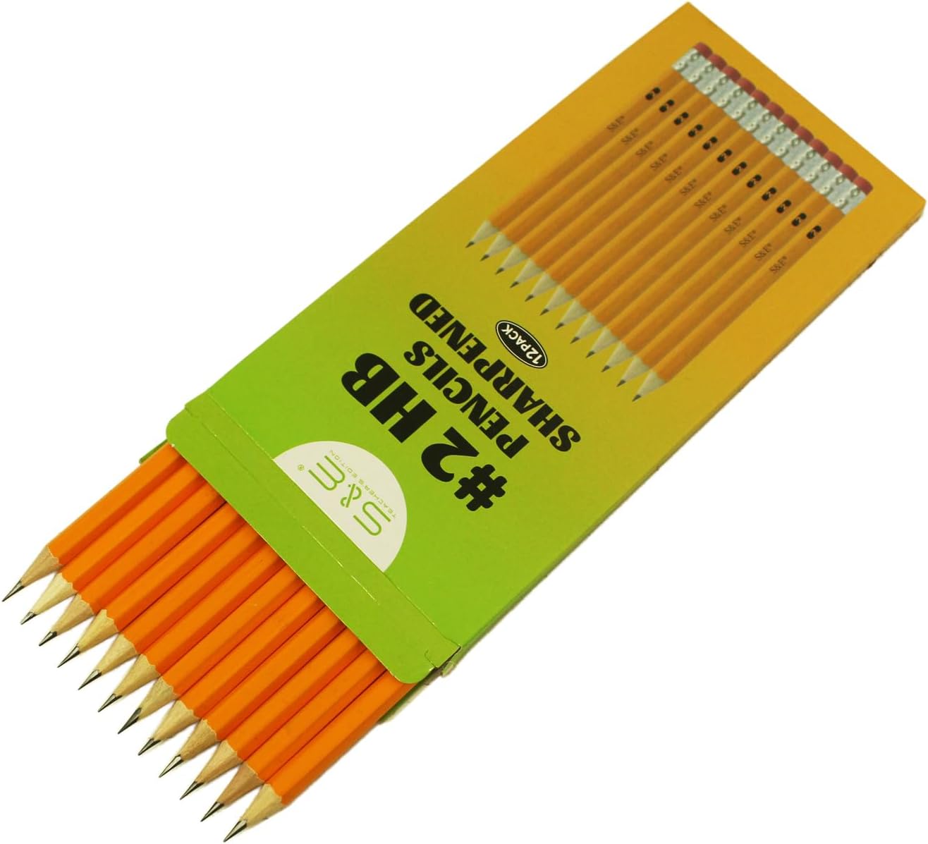 S & E TEACHER'S EDITION 1728pcs Pre-sharpened Pencils with eraser top, No.2 pencils #2 HB pencil Bulk, Golf, Classroom, Pew, Back to school, 12Pcs/box (144 boxes)