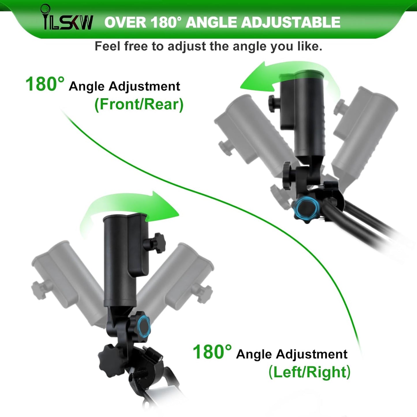iLSKW Heavy Duty Golf Push Cart Umbrella Holder Upgraded Strong Windproof Design Aluminium Alloy Base with 180 Degrees Adjustment Stroller Umbrella Holder for Mobility Scooter, Wheelchair, Wagon Cart