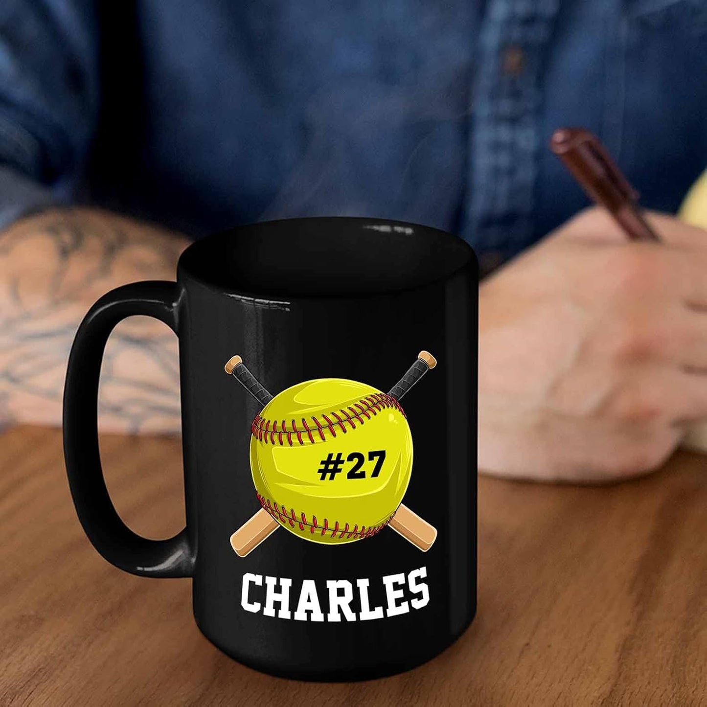 Personalized Name Softball Coffee Mugs 11 Oz 15 Oz, Customized Softballs Black Ceramic Mug Gifts For Softball Lovers Team Coach Softball Lover, Softballs Players Coffee Cup, Softball Sport Travel Mug