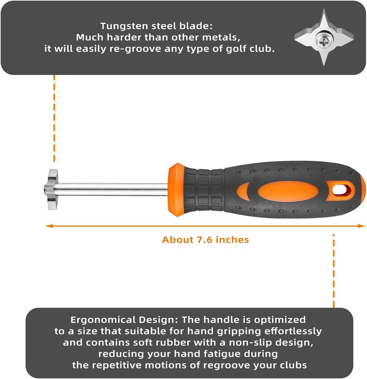 Golf Club Groove Sharpener, Re-Grooving Tool and Cleaner for All Irons Pitching Sand Lob Gap and Approach Wedges, Generate Optimal Backspin, Groove Repair Tool, Tungsten Carbide Head
