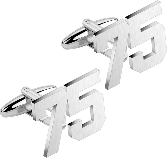 AMITER Mens Cufflinks with Number, Classic Silver Personalized Cuff Links for Men, Sport’s Day Casual or Formal Shirts