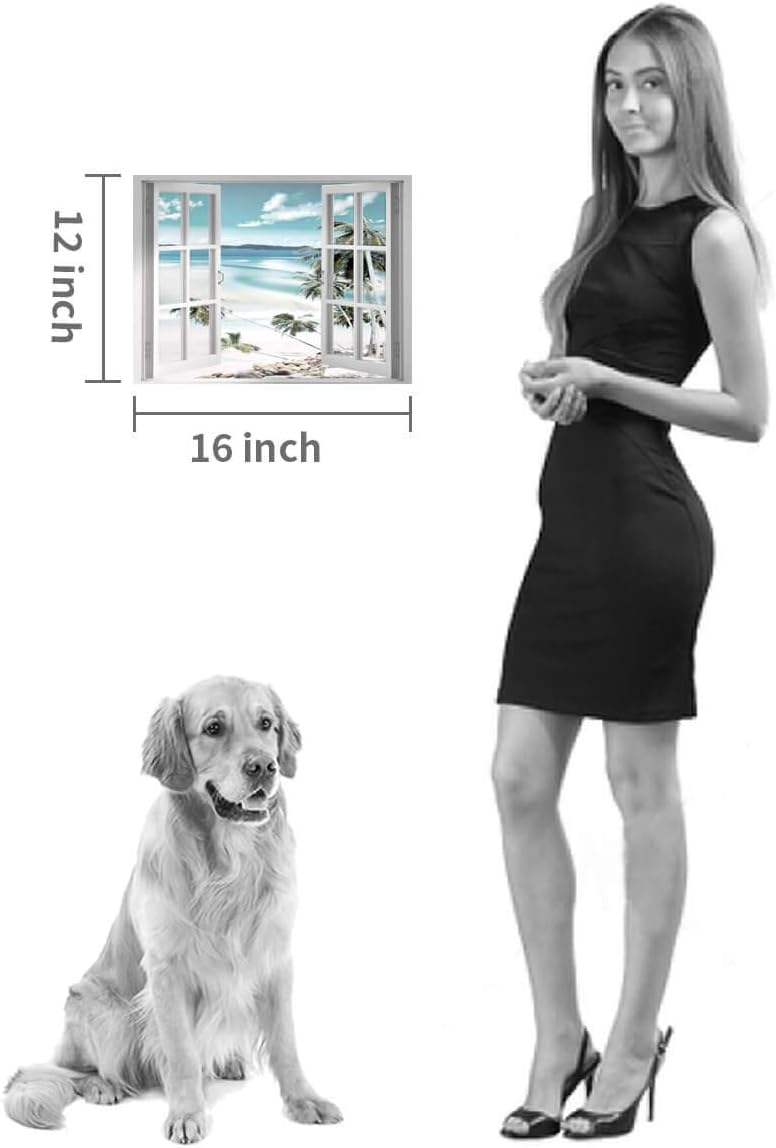 Open Windows Canvas Wall Art: Beach Coastal Palm Graphic Artwork Print on Wrapped Canvas Small for Bedroom(16''x12'')