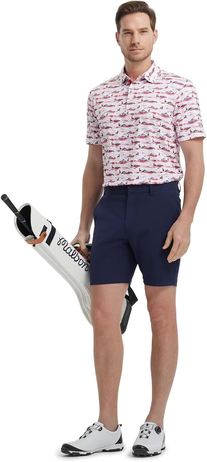 M MAELREG Mens Golf Shirt Short Sleeve Dry Fit Print Moisture Wicking Performance Patterns Collared Polo Shirt