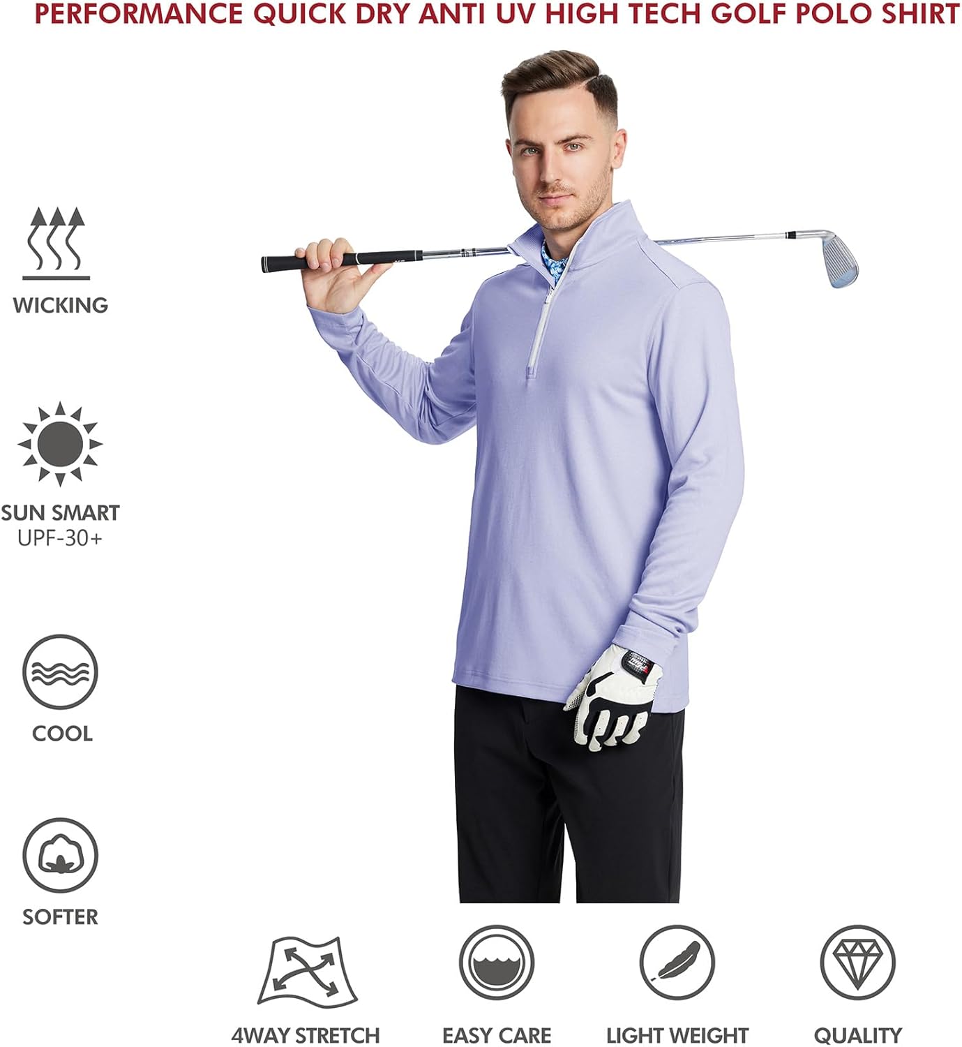 M MAELREG Quarter Zip Golf Pullover Men Dry Fit Long Sleeve Performance Wicking Mock Neck 1/4 Zip Pullover Mens Sweatshirt