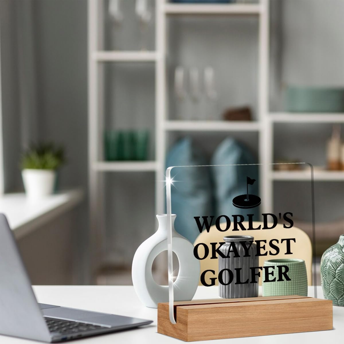 Golf Decorative Sign, Modern Golf Theme, 4 x 4 Inches, Acrylic Material, Tabletop, Okeyest Golfer