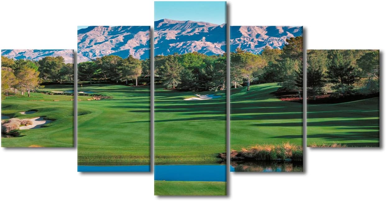 5 Panels Nevada, USA Wall Art Shadow Creek Golf Course Picture Canvas Prints Wall Art Golf Course Field Scenery Paintings Artwork for Living Room Bedroom Office Wall Framed Ready to Hang - 60"W x 32"H