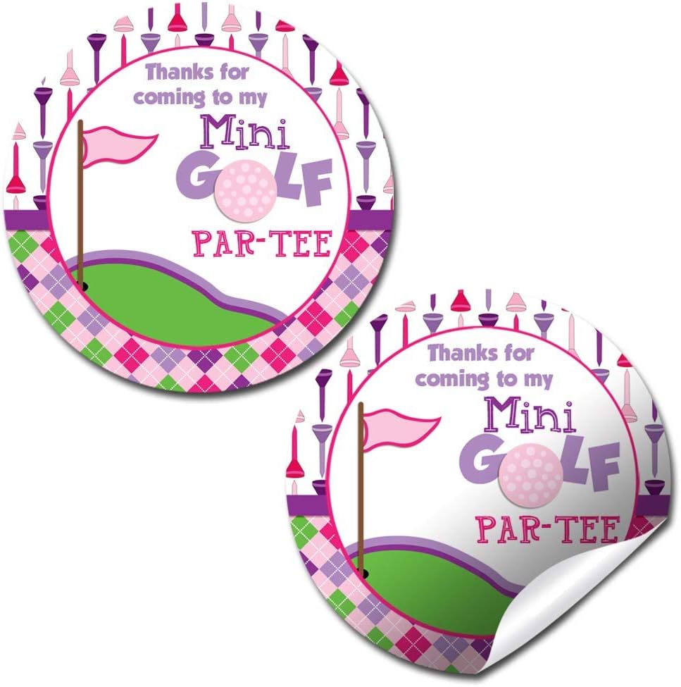 Mini Golf, Putt Putt Birthday Thank You Sticker Labels for Girls, 40 2" Party Circle Stickers by AmandaCreation, Great for Party Favors, Envelope Seals & Goodie Bags