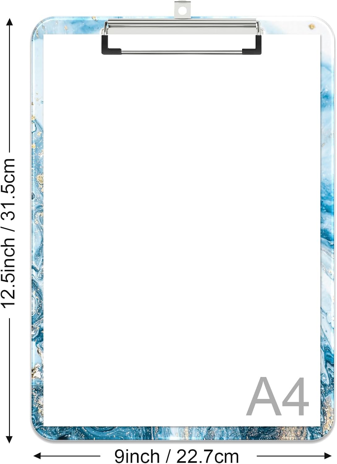 Rimilak Plastic Clipboards with Metal Clip, A4 Letter Size 9 x 12.5 in, Office Decorative for Students Women Men and Kids, Cute Custom Pattern, Blue Marble