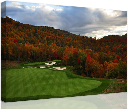 chenchenArt Sequoyah North Carolina Mountains Golf Course Wall Art for Living Room Bedroom Bathroom Home Decorations Golf Art Canvas Prints Framed Ready to Hang(12''H x 16''W)