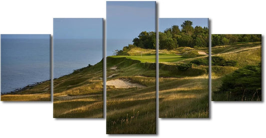 Wall Art Golf Course American Wisconsin Canvas Painting Modern Home Decor 5 Panel Wall Art Golf Course Field Picture Print Canvas Painting Decor for Living Room Framed Ready to Hang - 60"W x 32"H