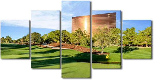 5 Panels Canvas Wall Art Golf Course Nature Landscape Picture Painting Prints Artwork Modern Home Decor Canvas Wall Art for Home and Office Wooden Decoration Framed Ready to Hang - 60"W x 32"H