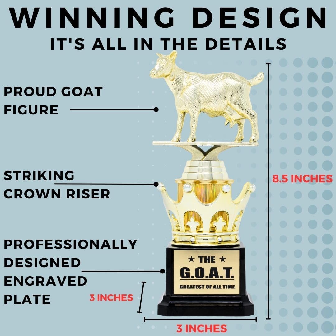 Goat Trophy - G.O.A.T. - Greatest of All Time Funny Trophy Award with Option for Custom Plate - Appreciation Gift for Boss, Coworker, Friend - League Champion Award Winner