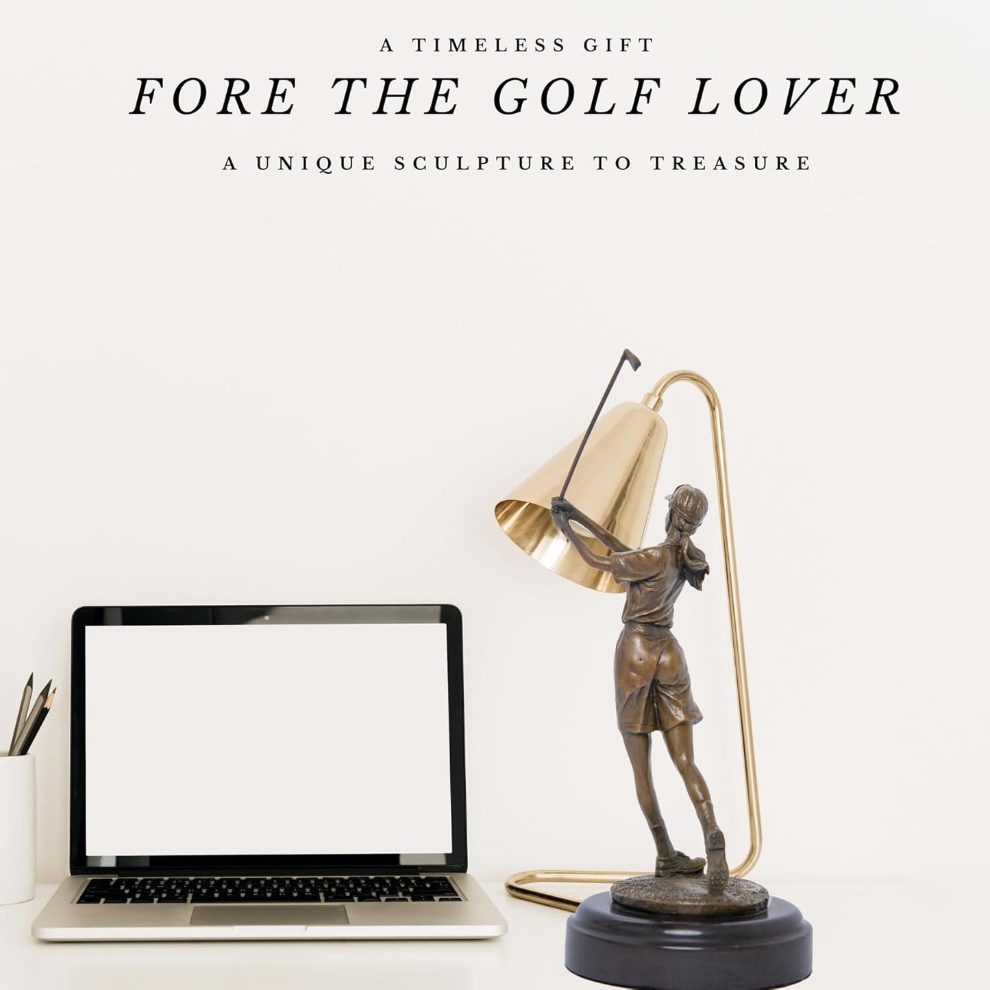 9.8" Bronze Golfer Girl Statue, Golf Figurines Bronze Statues and Sculptures Handmade Art Collectible for Home Office Decor