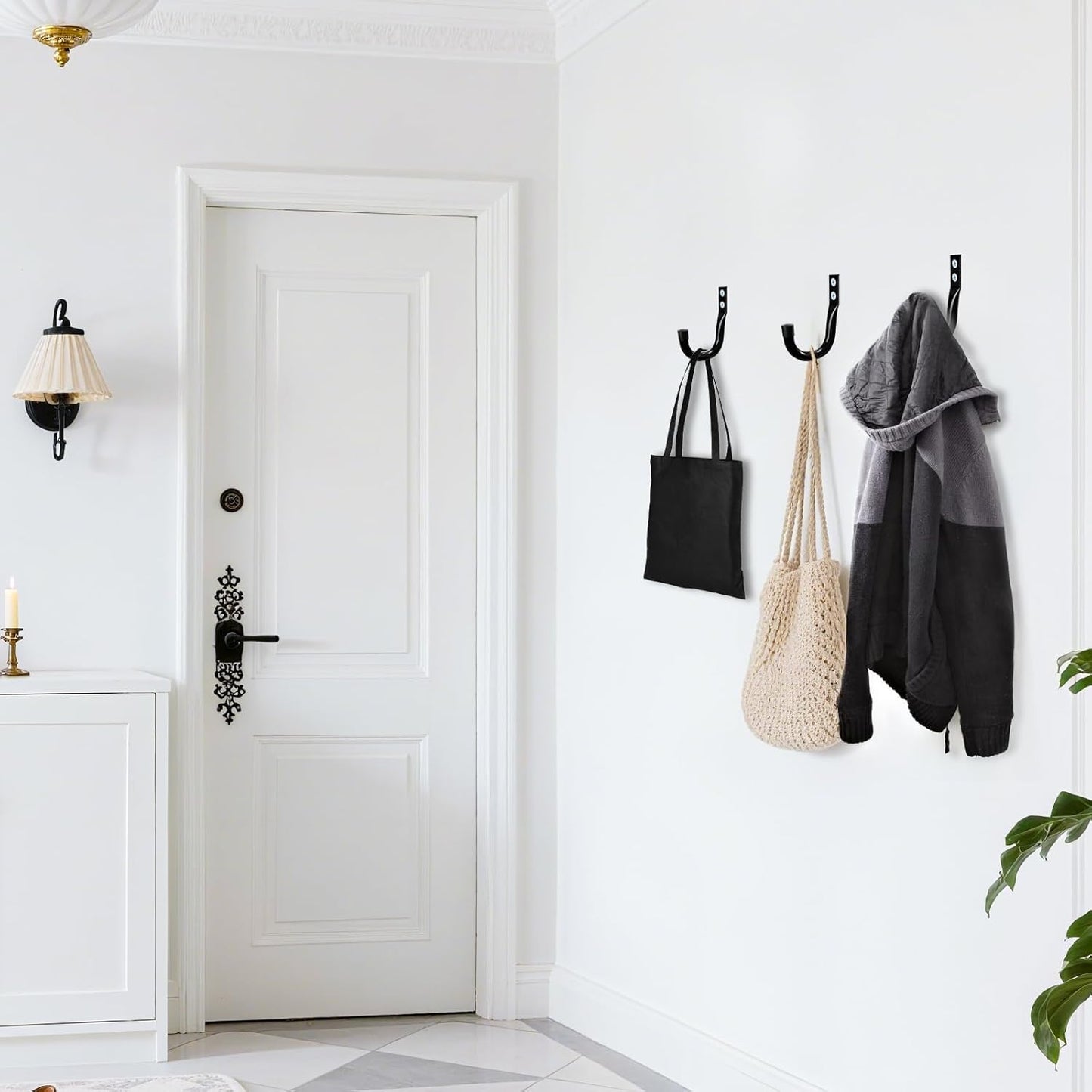 KURUI Large Metal Wall Hooks for Hanging Living Room/Bedroom/Garage, 14Pcs Garage Organization and Storage Heavy Duty Hook for Tool Coat Backpack Bag, 40 LB Black Wall Mount Hanges for Outdoor Indoor