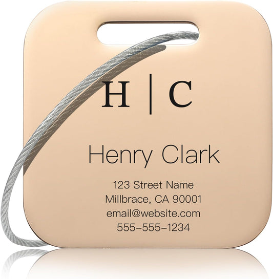 Personalized Luggage Tags for Suitcases - Stainless Steel Custom Luggage Tags for Backpacks & Bags, Sturdy, Waterproof & Heavy Duty (Rose Gold/Square)