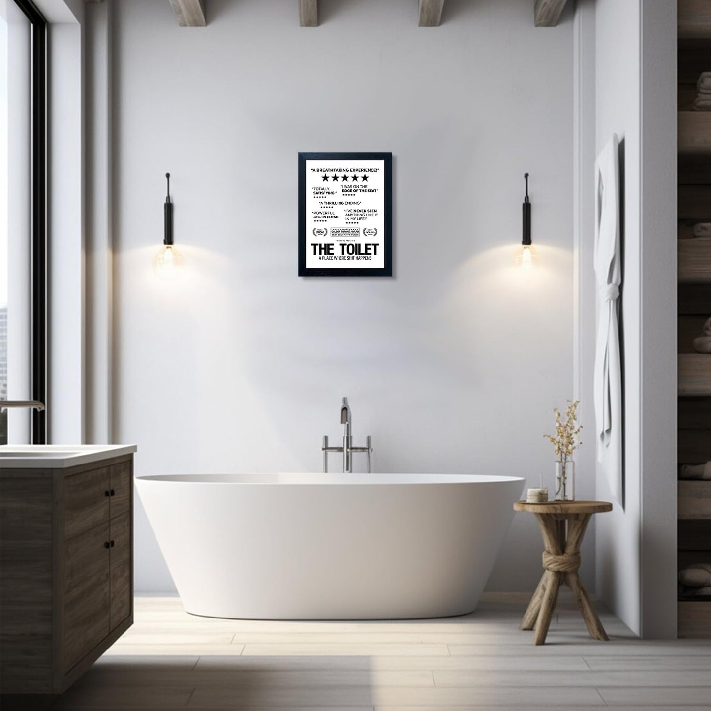 Senlifa Art Black & White Bathroom Wall Art, Humorous Toilet Decor Sign, 11" x 14", Framed Canvas Print