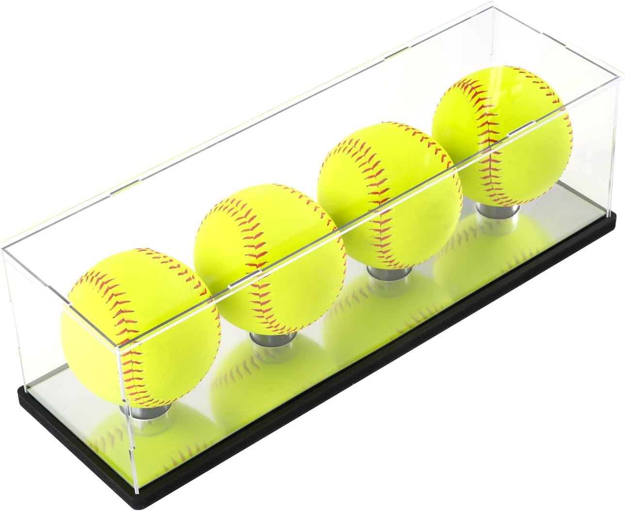 Softball Display Case for 4 Pack in one,Acrylic Baseball Holder Display Stand,Golf Ball Display Case,Clear Display box for Tennis Ball Sports Ball Storage with Base and Mirror Base(need Self-assembly)